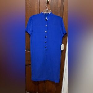 Shomi women’s Vintage Royal Blue 100% silk, short sleeve midi dress size 8